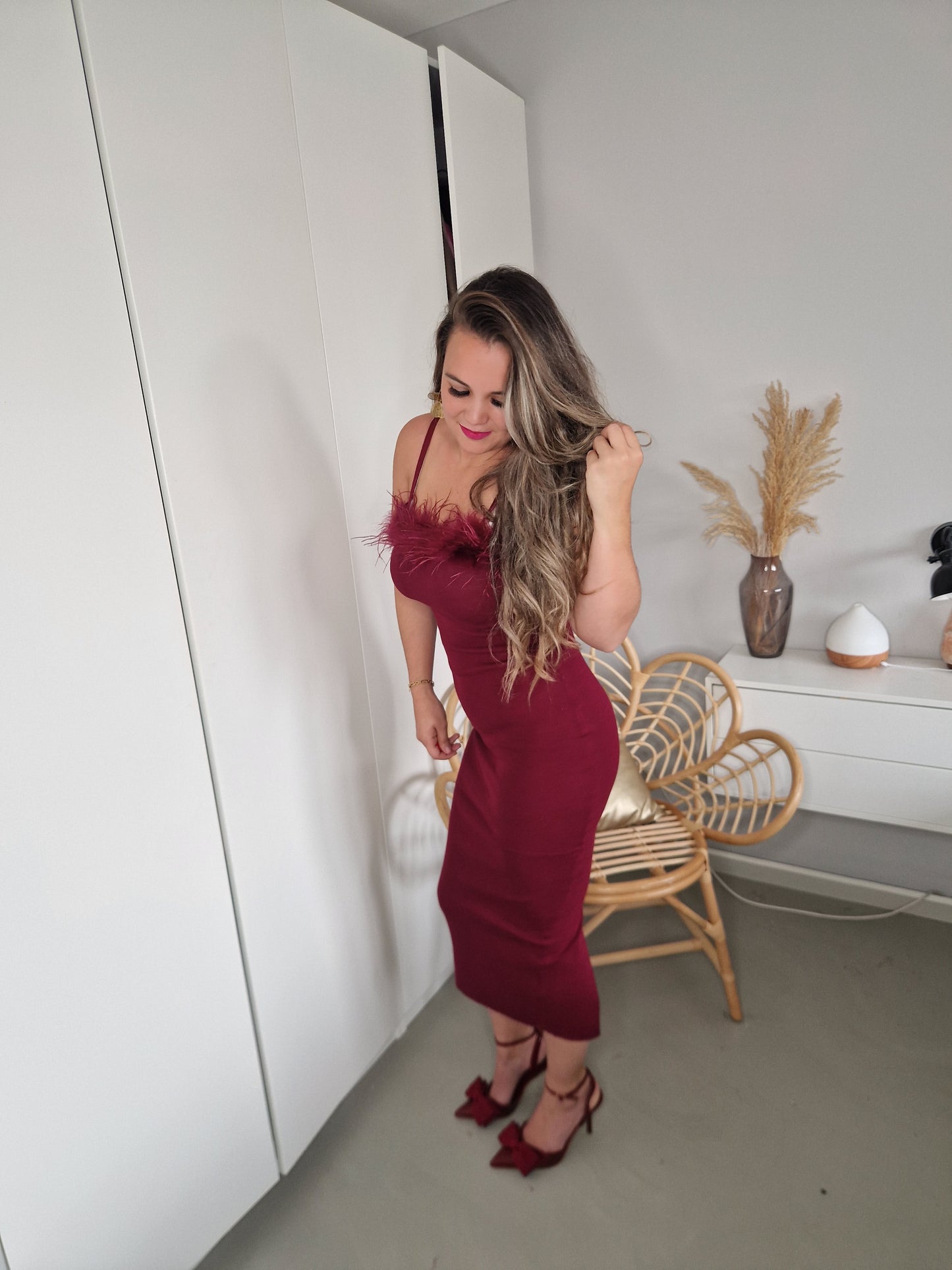 Jurk feather burgundy