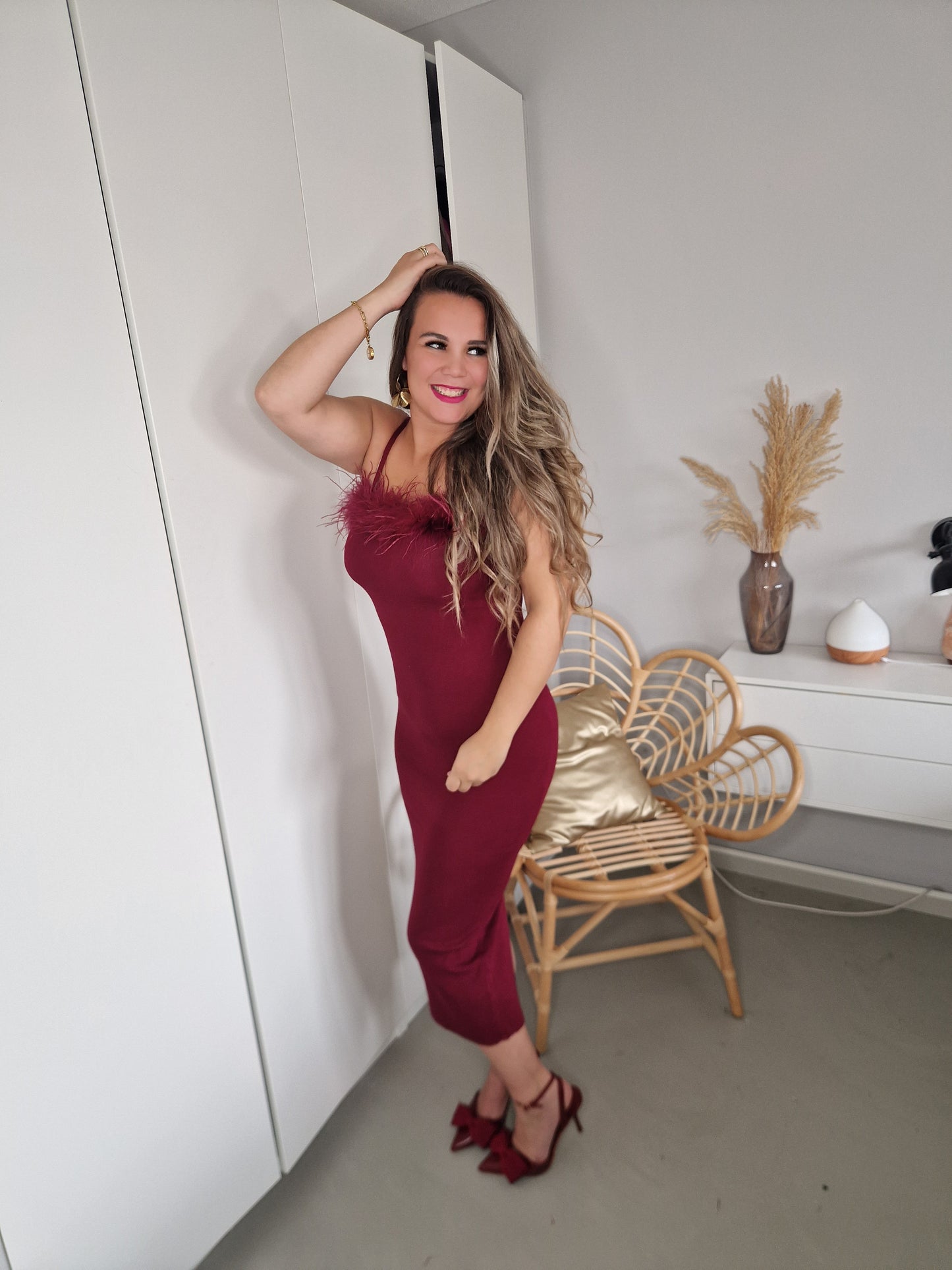 Jurk feather burgundy