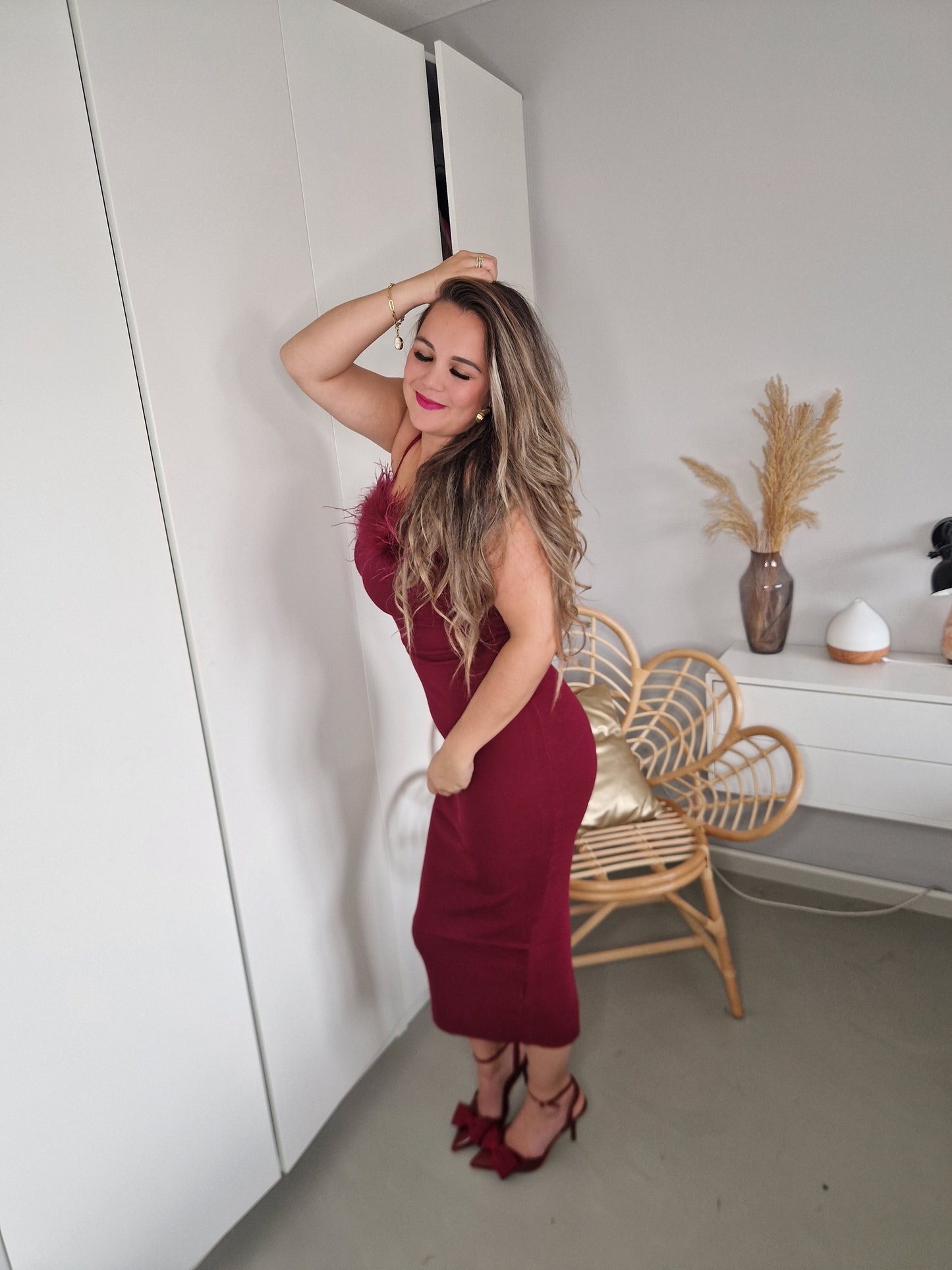 Jurk feather burgundy