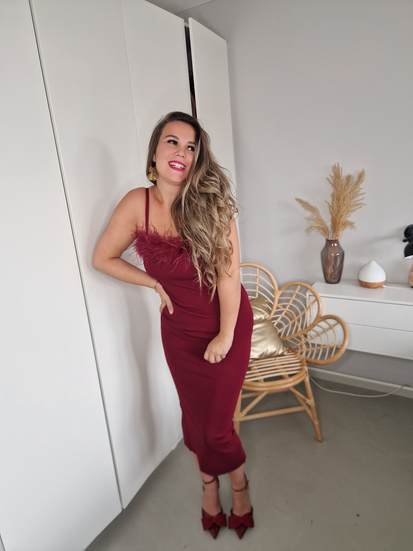 Jurk feather burgundy