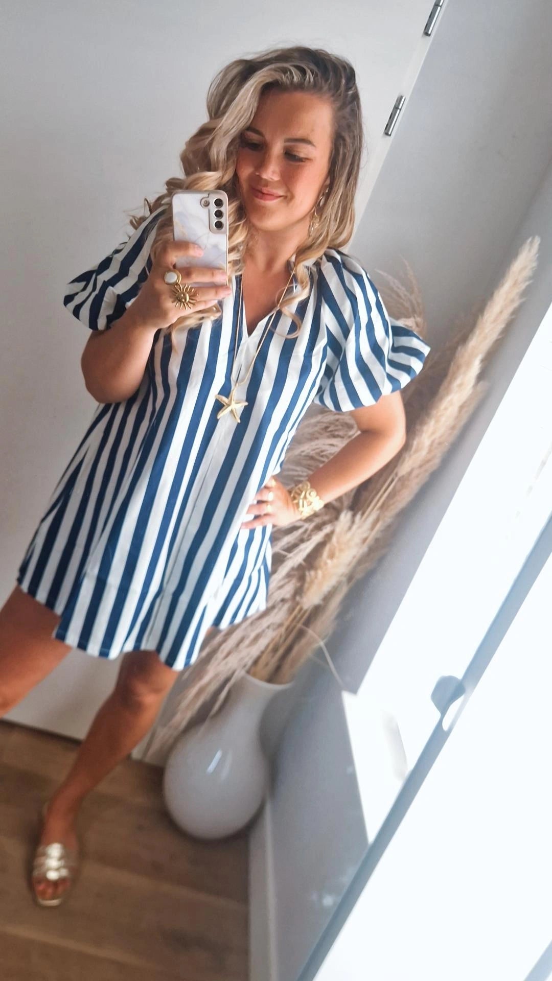 Jurk blauw/wit