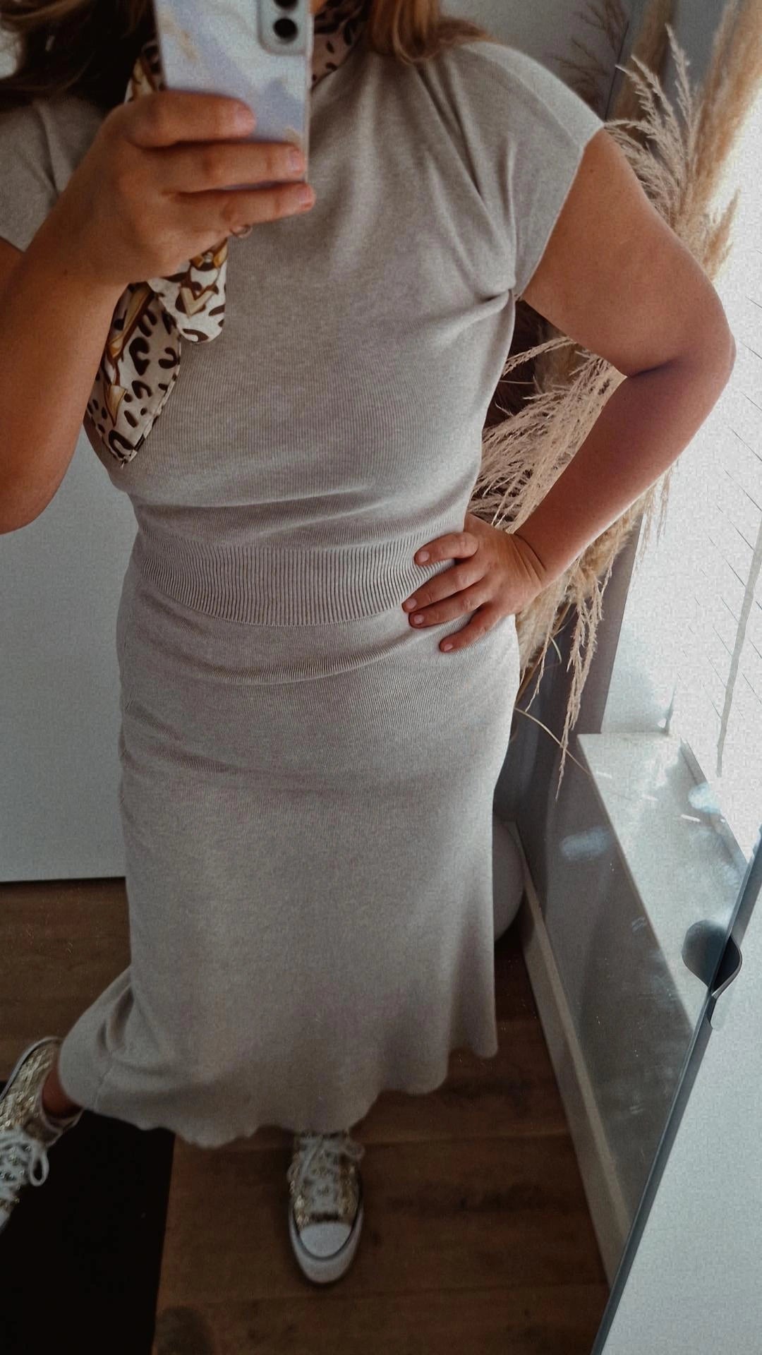 2delige set korte mouw beige