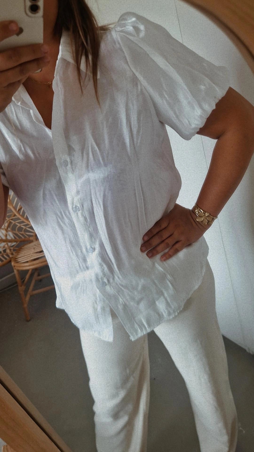Blouse glans pofmouw