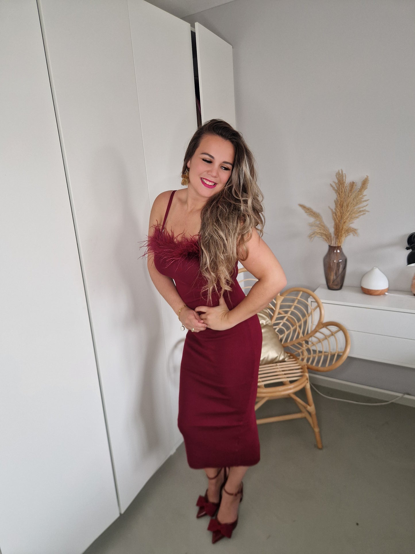 Jurk feather burgundy