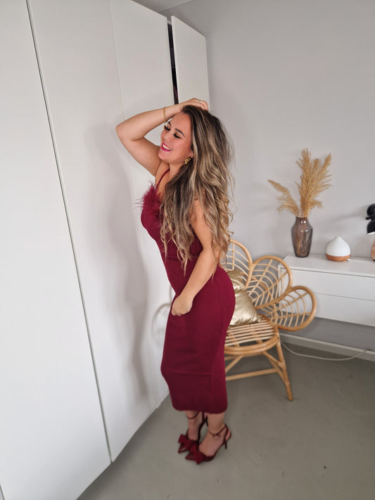 Jurk feather burgundy