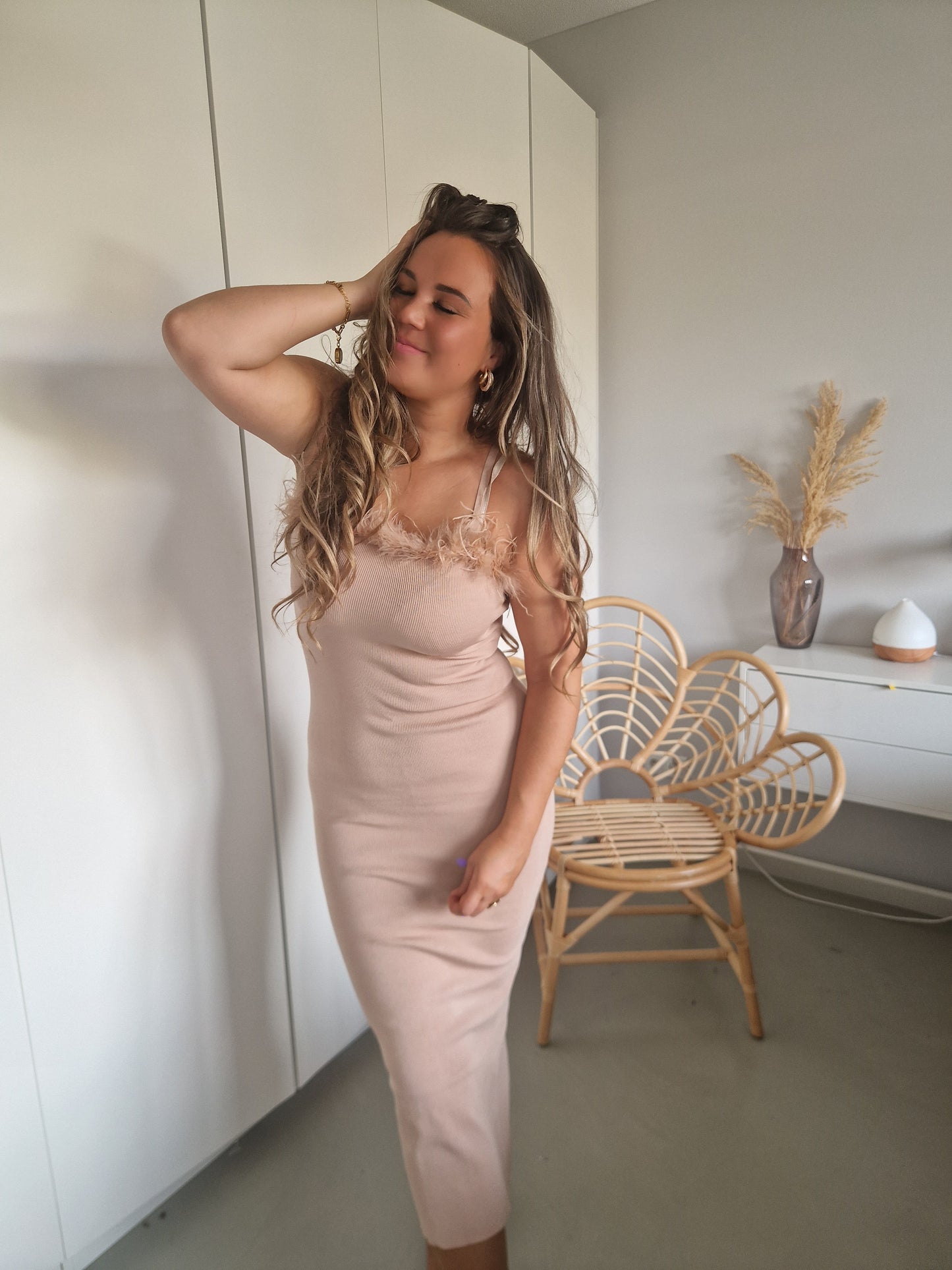 Jurk feather nude