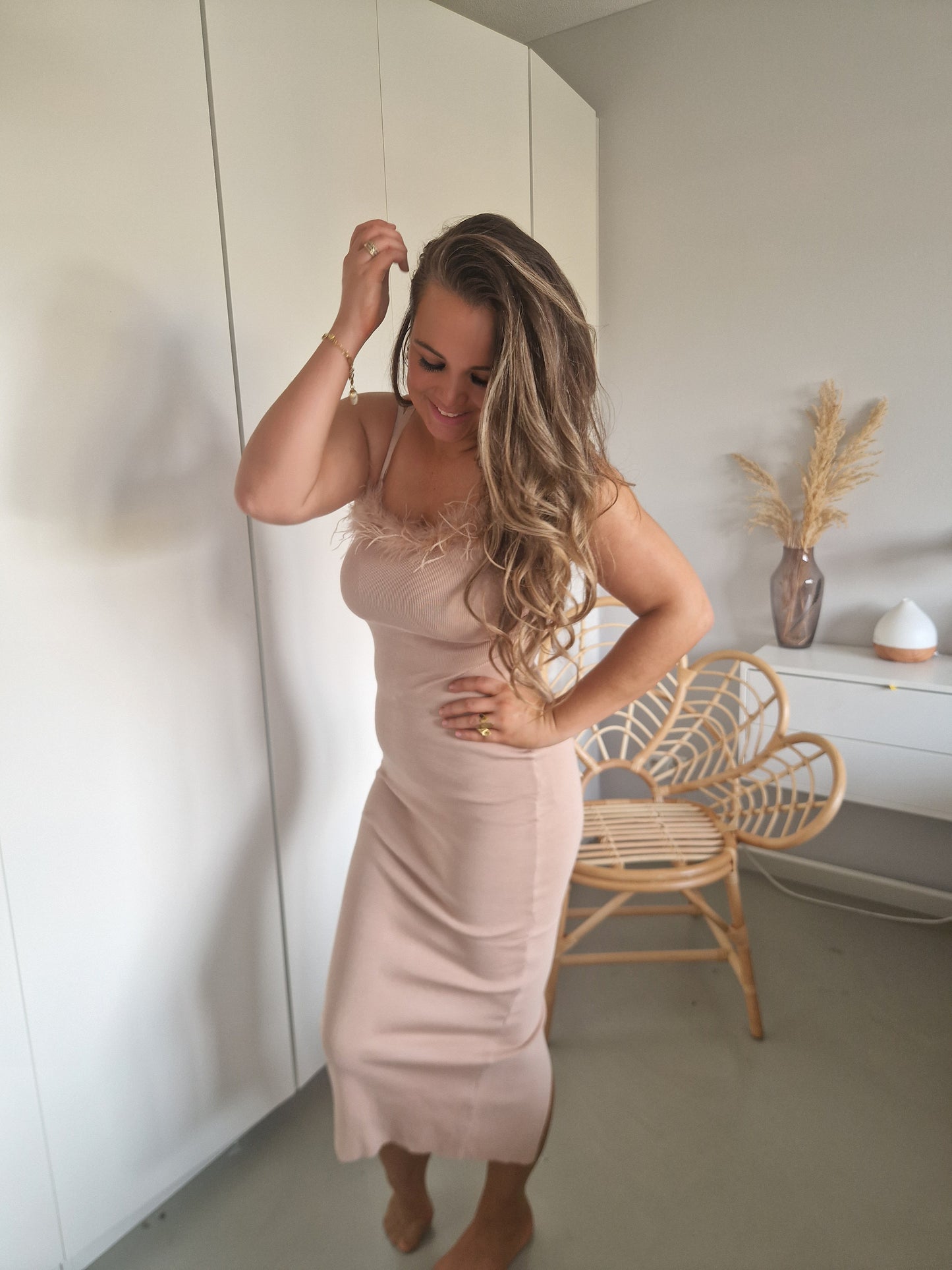 Jurk feather nude