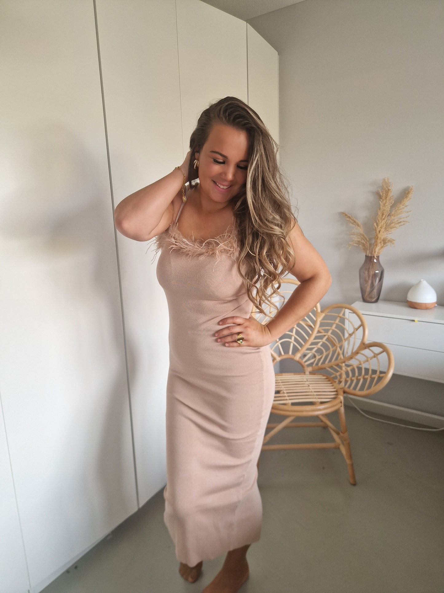 Jurk feather nude