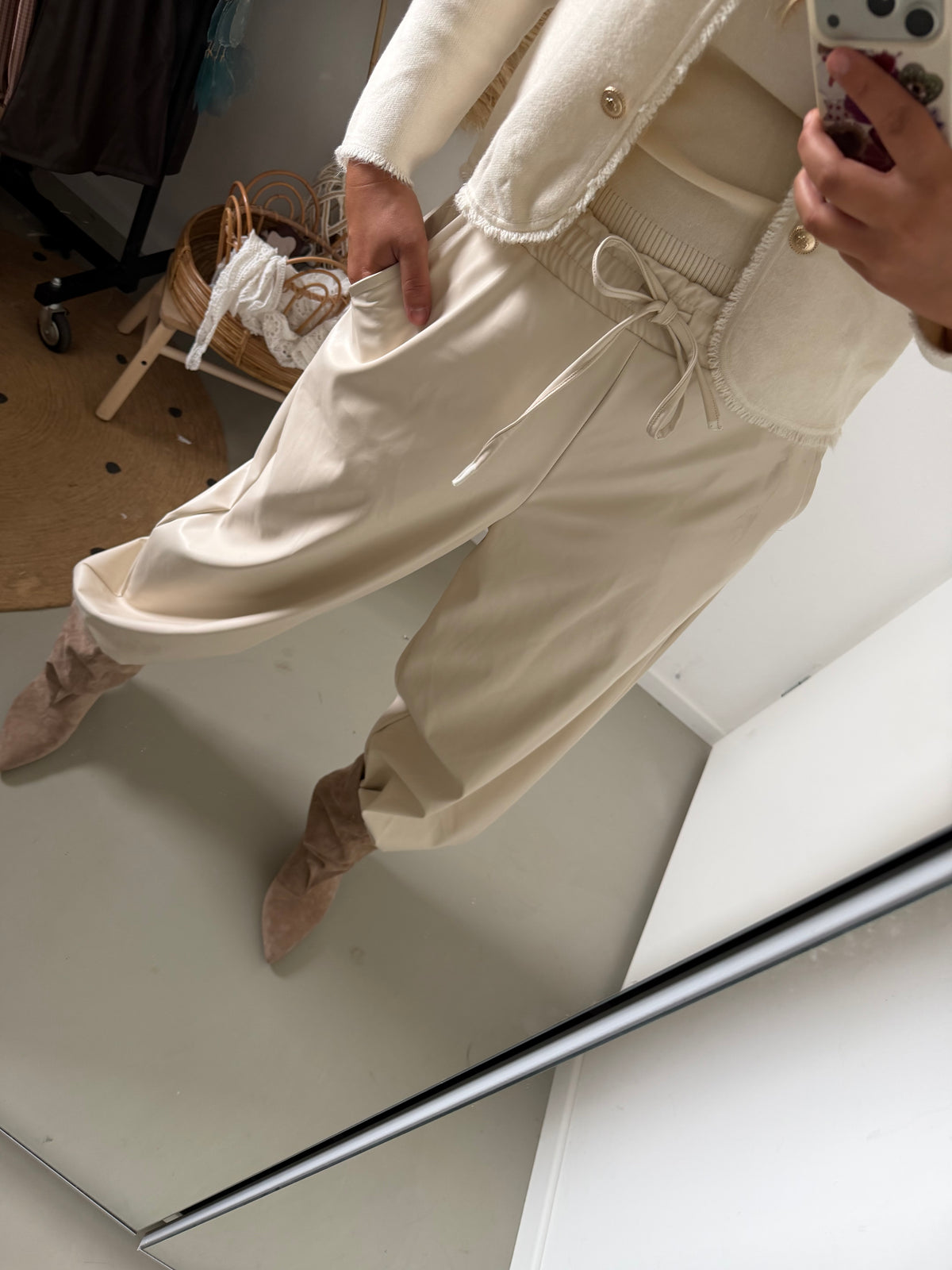 Broek leatherlook white