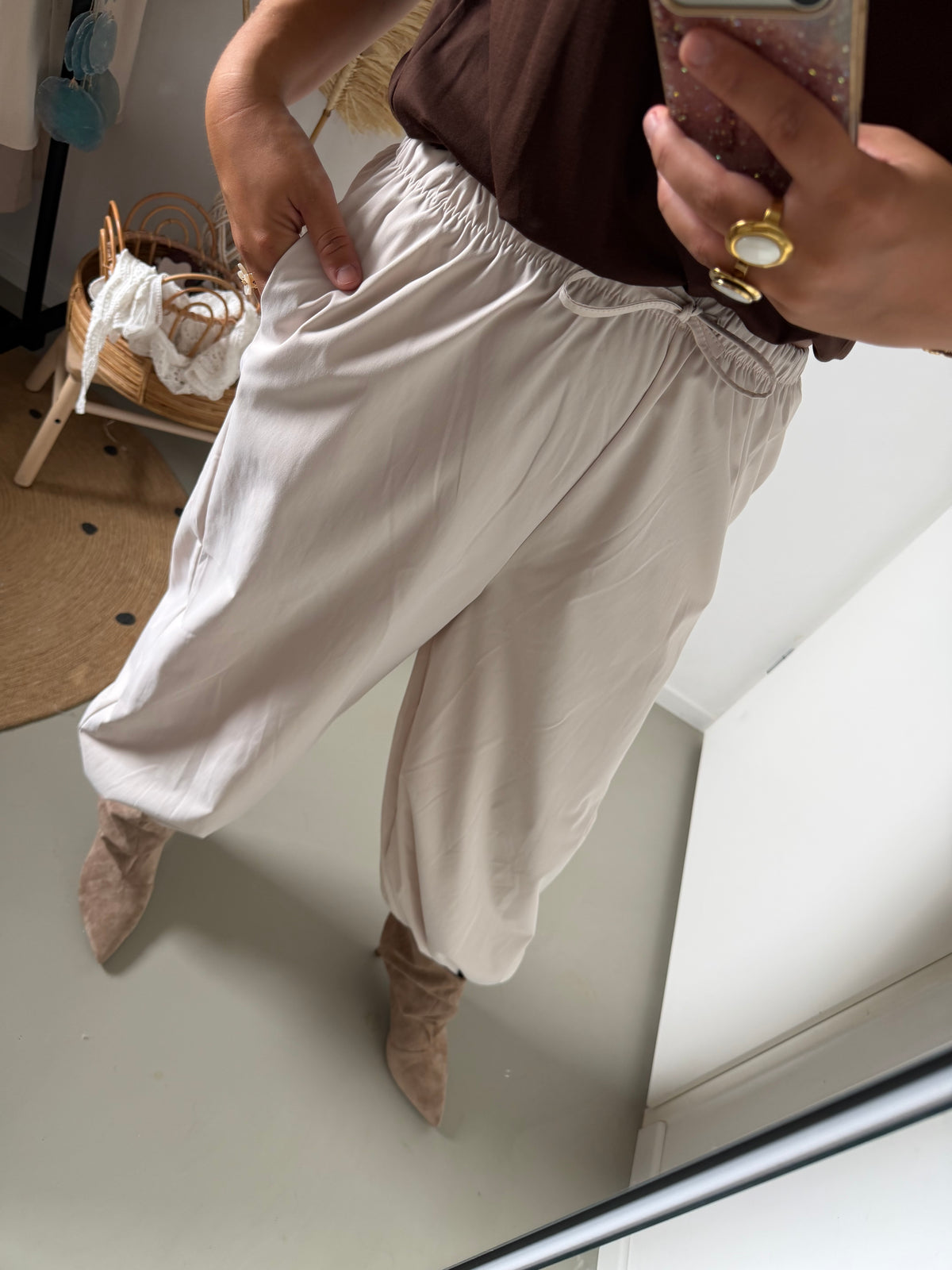 Pof broek beige