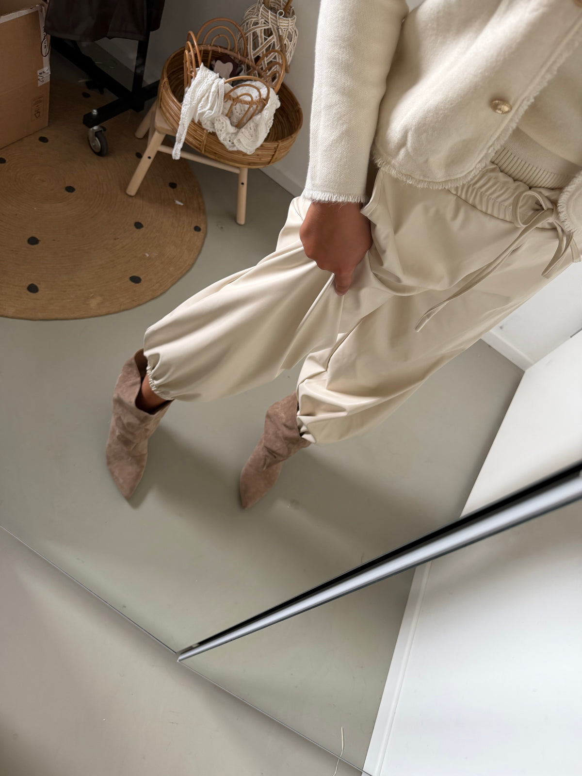 Broek leatherlook white