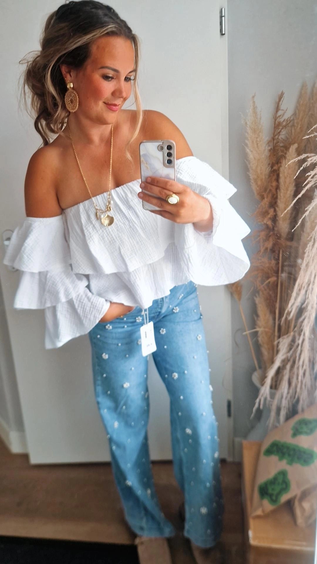 Off shoulder laagjes top wit