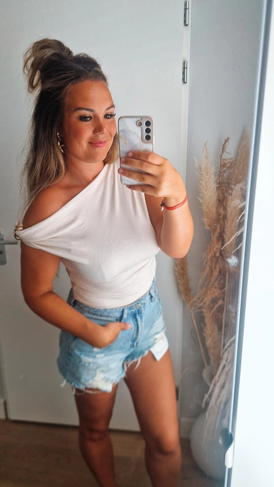 Top off-shoulder beige