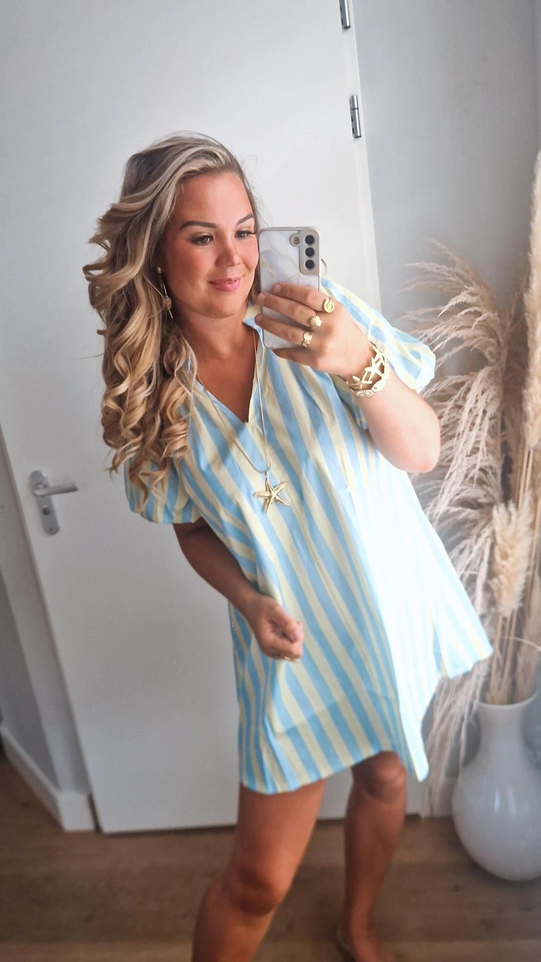 Jurk geel/blauw