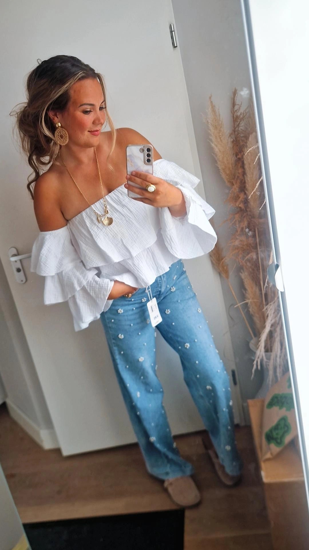 Off shoulder laagjes top wit