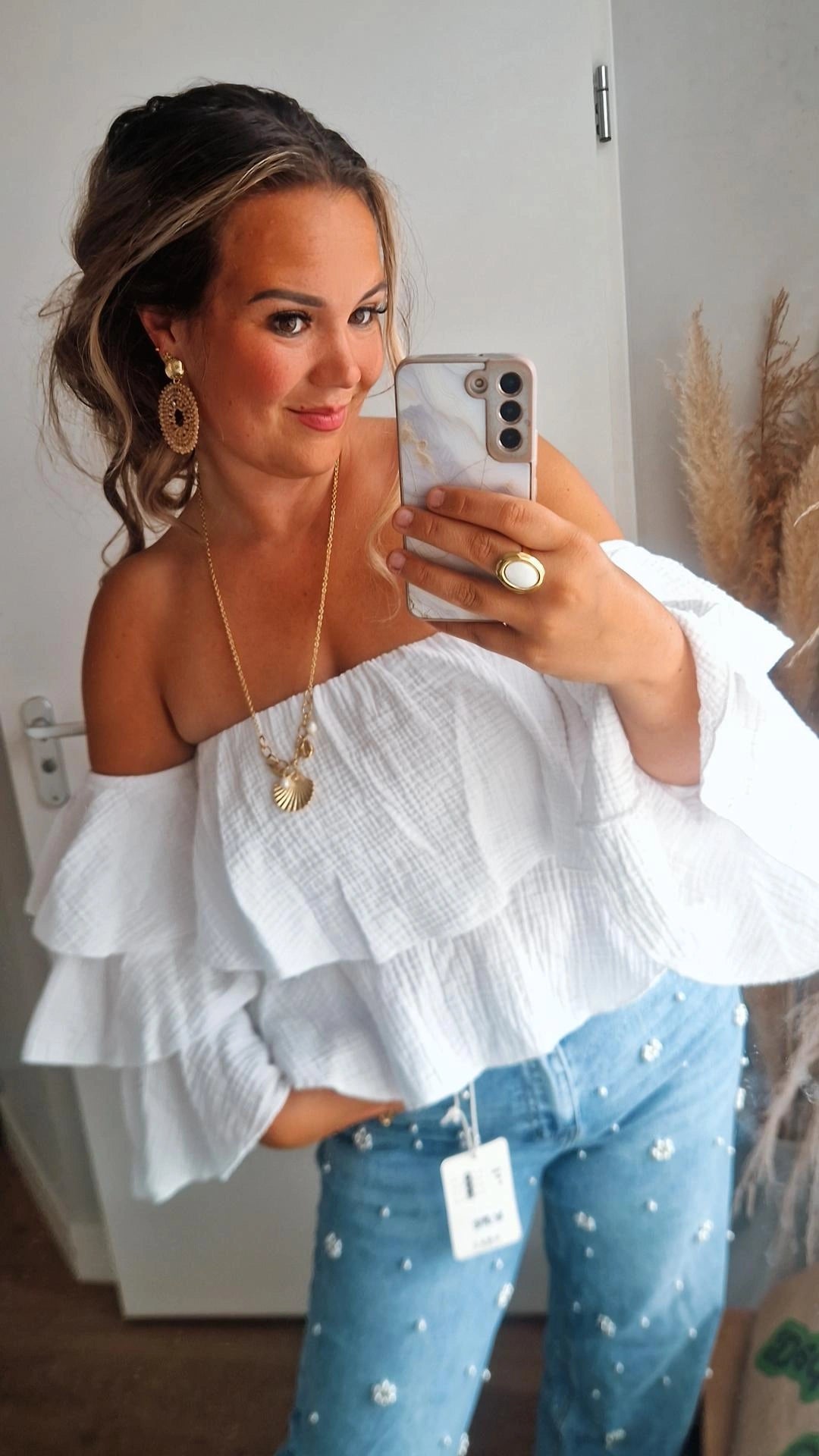 Off shoulder laagjes top wit