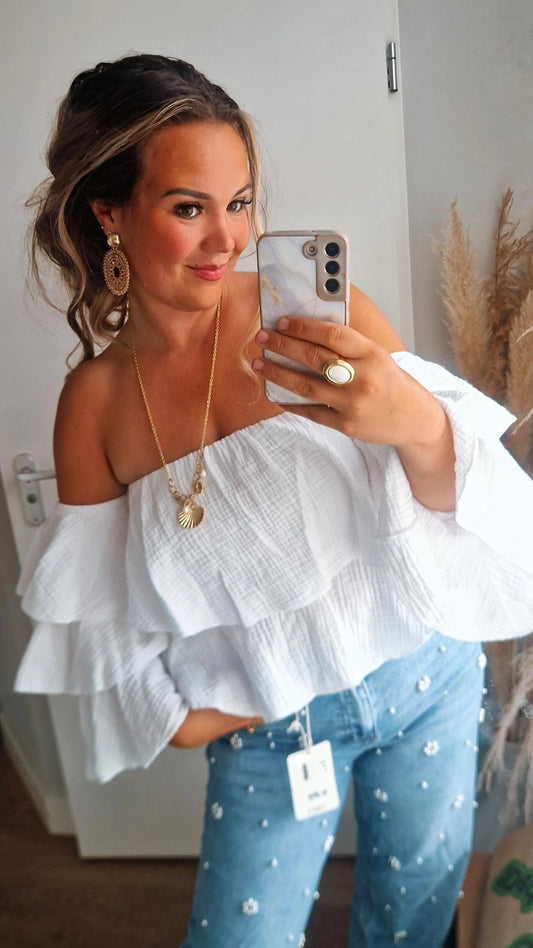 Off shoulder laagjes top wit