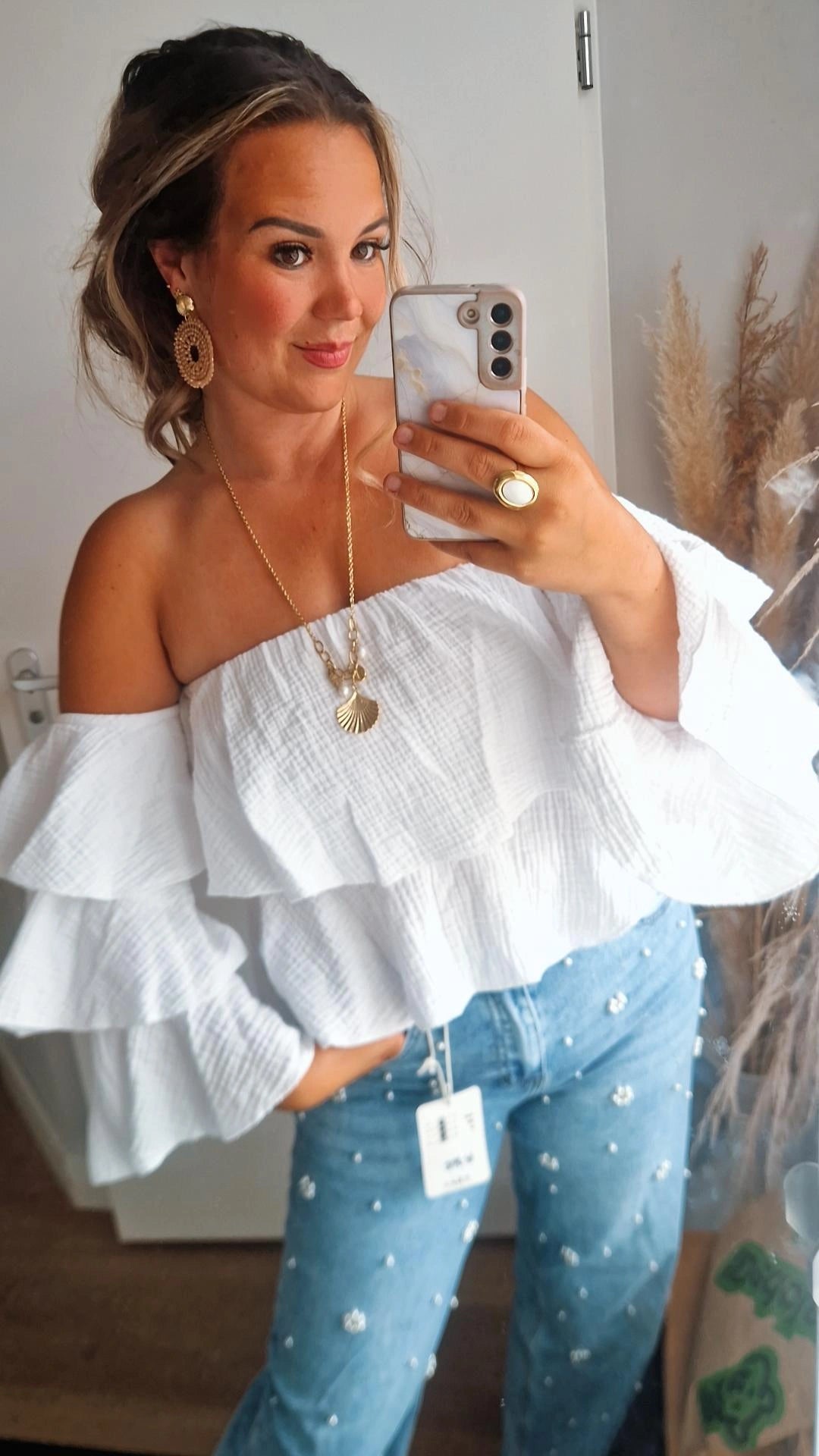 Off shoulder laagjes top wit