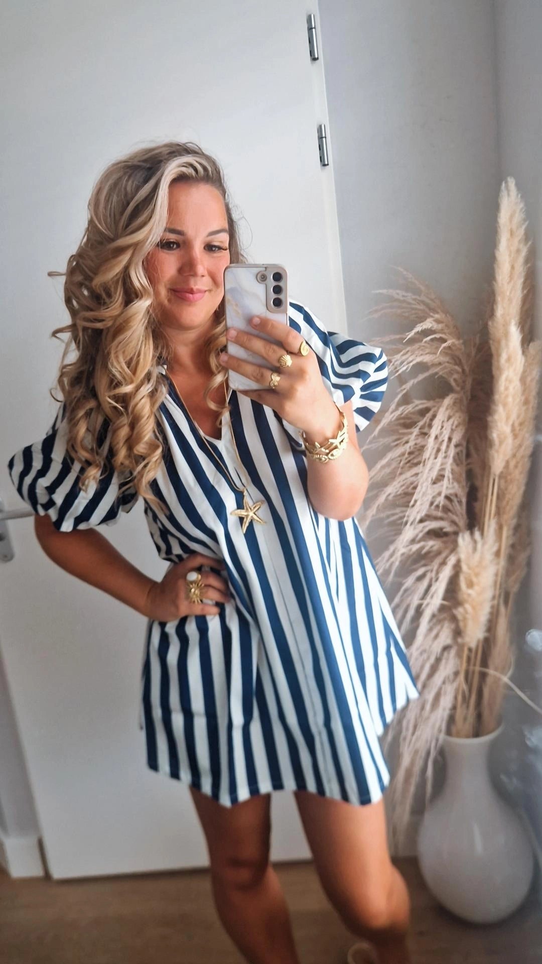Jurk blauw/wit